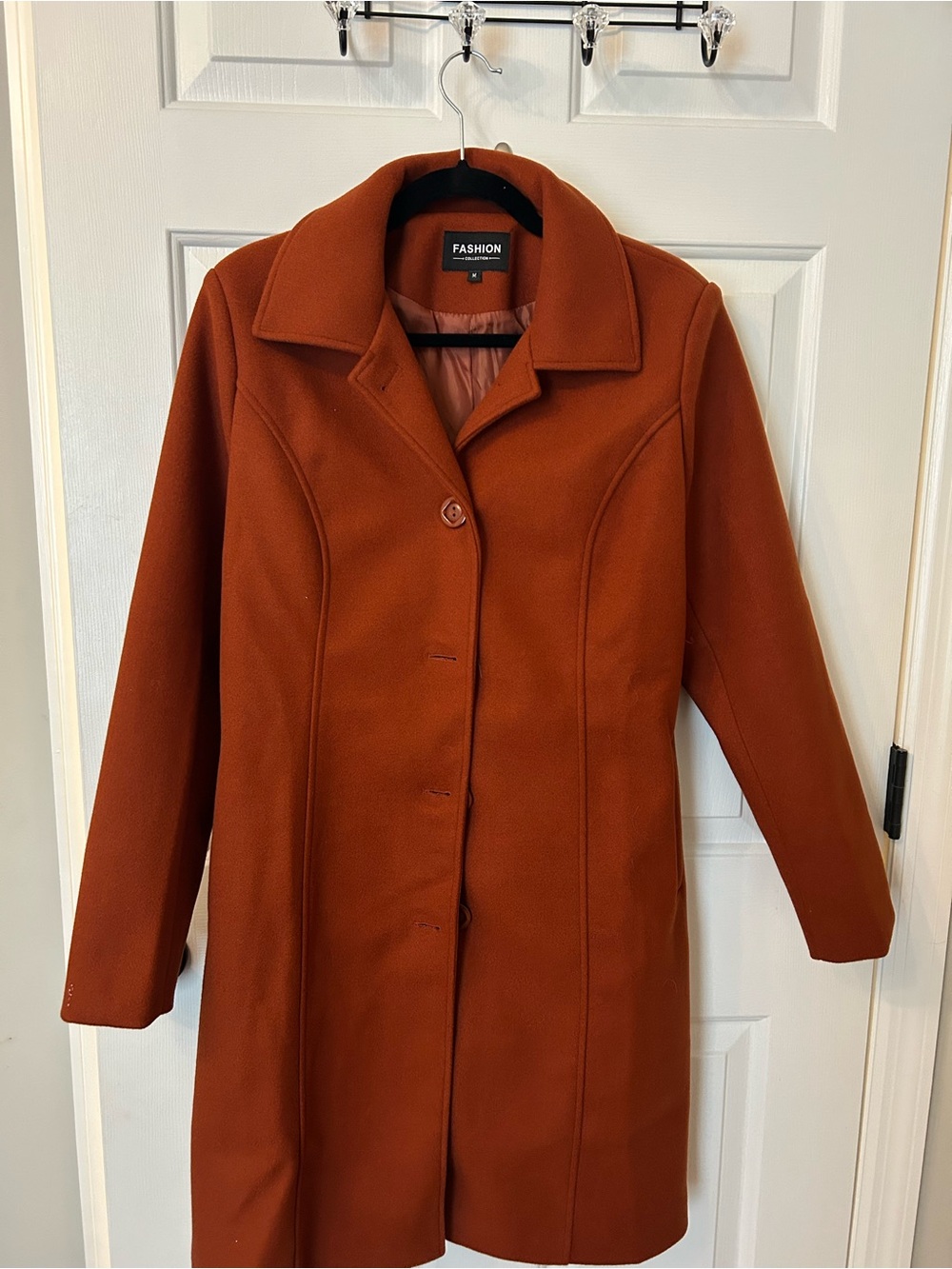 Women's Long Rust Orange Wool-Blend Coat